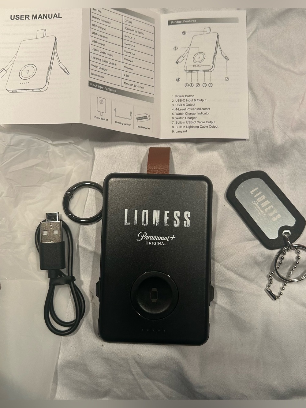Lioness x Paramount+ Built-in Cables Power Bank with watch charging , belt loop